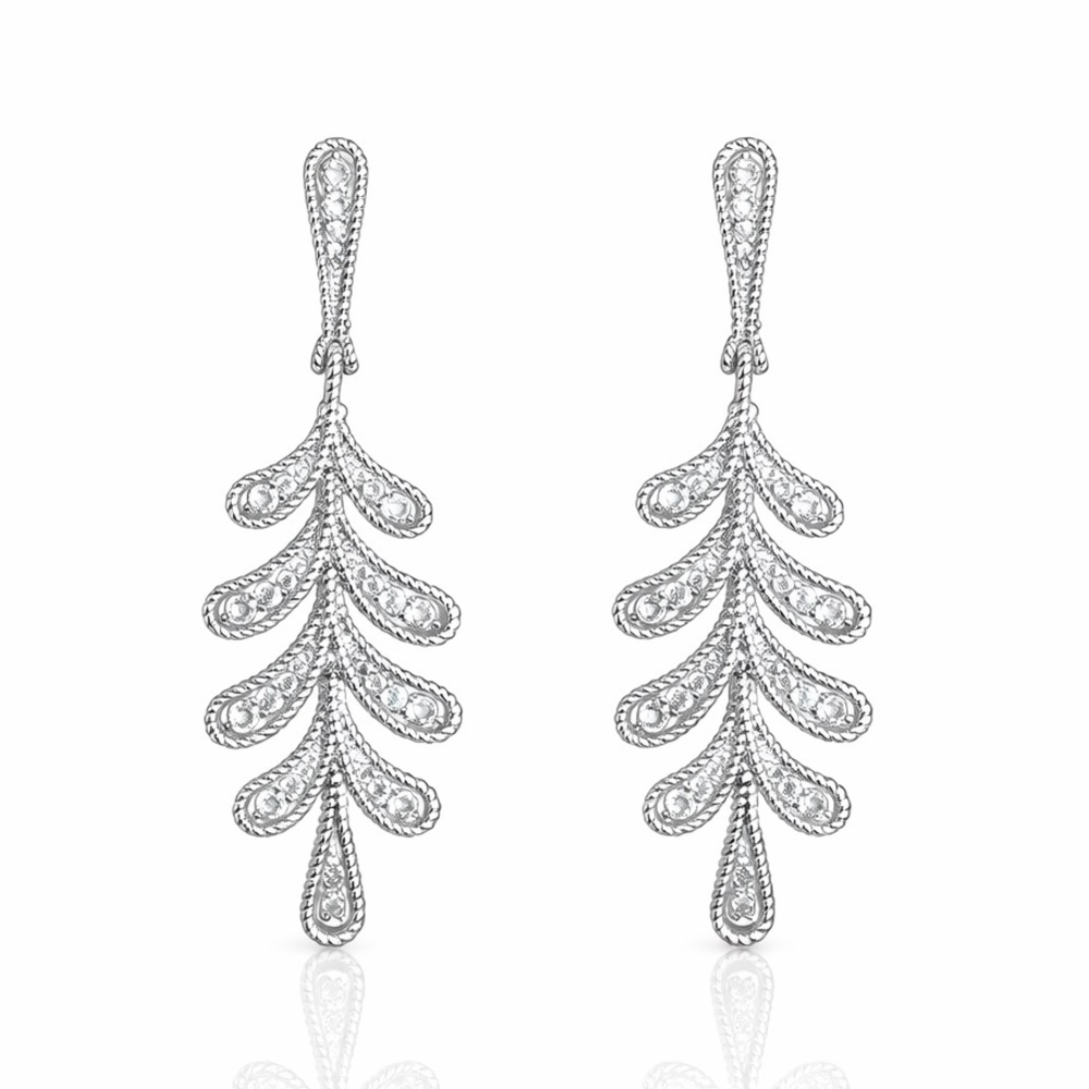 ⚜️ Silver Leaf Crystal Drop Earrings Elegant